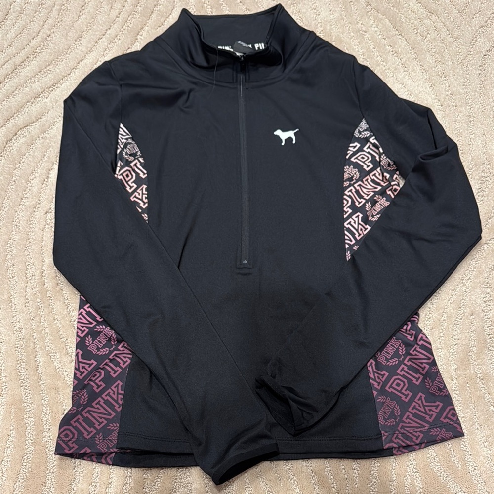 PINK Victoria's Secret Black and Pink Quarter-Zip Top